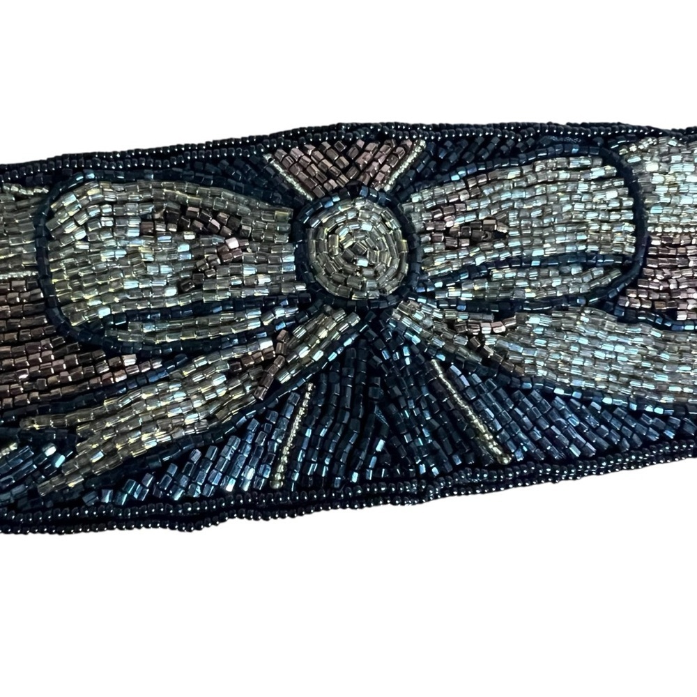 VTG 90s Hand Beaded Tie Belt Art Deco Boho Waist Sash Black Gold Destinee Glam - Picture 4 of 10